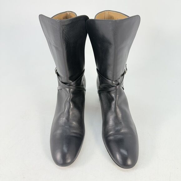 BALLY Size EU 37.5 / US 7 FALTA Black Leather High Ankle Boots Block Heal - Picture 2 of 10